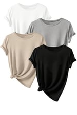 TrendSeninle Unisex 4Lü Paket Düz Oversize Tişört Beyaz Gri Bej Siyah