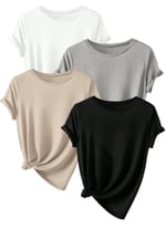 TrendSeninle Unisex 4Lü Paket Düz Oversize Tişört Beyaz Gri Bej Siyah