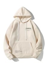 TrendSeninle Unisex Bej The Happiest Baskılı Kapişonlu Sweatshirt