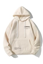 TrendSeninle Unisex Bej The Happiest Baskılı Kapişonlu Sweatshirt