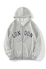 TrendSeninle Unisex Gri London Baskılı Fermuarlı Sweat Hırka