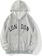 TrendSeninle Unisex Gri London Baskılı Fermuarlı Sweat Hırka