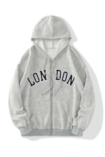 TrendSeninle Unisex Gri London Baskılı Fermuarlı Sweat Hırka
