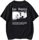 TrendSeninle Unisex Siyah Los Angeles Baskılı Oversize Tshirt