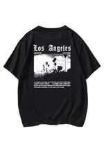 TrendSeninle Unisex Siyah Los Angeles Baskılı Oversize Tshirt