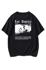 TrendSeninle Unisex Siyah Los Angeles Baskılı Oversize Tshirt