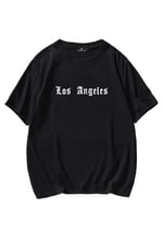 TrendSeninle Unisex Siyah Los Angeles Baskılı Oversize Tshirt