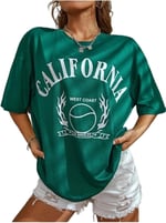 TrendSeninle Yeşil Calıfornia Baskılı Oversize Unisex T-shirt