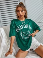 TrendSeninle Yeşil Calıfornia Baskılı Oversize Unisex T-shirt