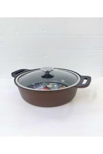 TRIANA - 3631 - 2 Parça Biogranit Döküm, Ağır Üstün Kaliteli ve Şık Tasarımlı, 28 Cm - 4,3 Litre, Karnıyarık, Pilav Tenceresi Bronz Gövde, Platin Detay