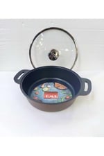 TRIANA - 3631 - 2 Parça Biogranit Döküm, Ağır Üstün Kaliteli ve Şık Tasarımlı, 28 Cm - 4,3 Litre, Karnıyarık, Pilav Tenceresi Bronz Gövde, Platin Detay