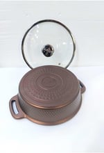 TRIANA - 3631 - 2 Parça Biogranit Döküm, Ağır Üstün Kaliteli ve Şık Tasarımlı, 28 Cm - 4,3 Litre, Karnıyarık, Pilav Tenceresi Bronz Gövde, Platin Detay