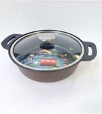 TRIANA - 3631 - 2 Parça Biogranit Döküm, Ağır Üstün Kaliteli ve Şık Tasarımlı, 28 Cm - 4,3 Litre, Karnıyarık, Pilav Tenceresi Bronz Gövde, Platin Detay