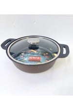 TRIANA - 3631 - 2 Parça Biogranit Döküm, Ağır Üstün Kaliteli ve Şık Tasarımlı, 28 Cm - 4,3 Litre, Karnıyarık, Pilav Tenceresi Bronz Gövde, Platin Detay