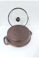 TRIANA - 3631 - 2 Parça Biogranit Döküm, Ağır Üstün Kaliteli ve Şık Tasarımlı, 28 Cm - 4,3 Litre, Karnıyarık, Pilav Tenceresi Bronz Gövde, Platin Detay