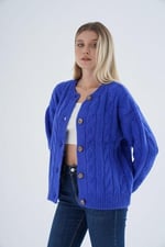 TRİST STAR Kadın Oversize Bisiklet Yaka Triko Örme Hırka TRIST-6166