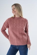 TRİST STAR Kadın Oversize Saç Örgülü Triko Örme Kazak TRIST-6158