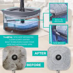 True & Tidy True Clean Paspas ve Kova Sistemi, Kare Döndürmeli Paspas, Çift Bölmeli Paspas Kovası ve 2 Kalın Makinede Yıkanabilir Paspas Pedleri (Spin Mop) içerir