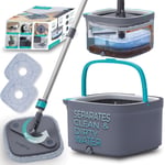 True & Tidy True Clean Paspas ve Kova Sistemi, Kare Döndürmeli Paspas, Çift Bölmeli Paspas Kovası ve 2 Kalın Makinede Yıkanabilir Paspas Pedleri (Spin Mop) içerir