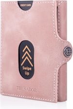 TRUSADOR Valencia Unisex Deri Cüzdan Küçük Kompakt Ön Cep RFID Bozuk Para Cepli Cüzdanlar, Pembe, Bozuk Para Cepli