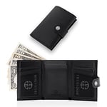 TRUSADOR Venedik Erkek ve Kadın Deri Üç Katlı Cüzdan RFID Engelleme Ön Cep Cüzdan, Siyah, 4.0 x 3.0 x 0.9 inches, Bozuk Para Cepli
