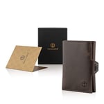 TRUSADOR Verona Unisex RFID Trifold Deri Cüzdan Ön Cep, Kahverengi, Küçük, Fermuar Cepli