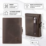 TRUSADOR Verona Unisex RFID Trifold Deri Cüzdan Ön Cep, Kahverengi, Küçük, Fermuar Cepli