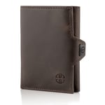 TRUSADOR Verona Unisex RFID Trifold Deri Cüzdan Ön Cep, Kahverengi, Küçük, Fermuar Cepli