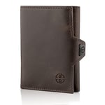 TRUSADOR Verona Unisex RFID Trifold Deri Cüzdan Ön Cep, Kahverengi, Küçük, Fermuar Cepli