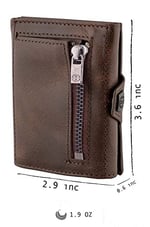 TRUSADOR Verona Unisex RFID Trifold Deri Cüzdan Ön Cep, Kahverengi, Küçük, Fermuar Cepli