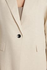 Tudors Kadın Slim Fit Uzun Kollu Mono Yaka Düğmeli Ceket Pantolonlu Takım,Ekru M