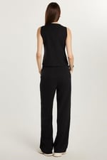 Tudors Kadın Standart Fit Sıfır Kol Kruvaze Yaka Düğmeli Yelekli Pantolonlu Takım,Siyah L