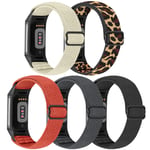 TumpCez Fitbit Charge 5 ile Uyumlu 5'li Paket Ayarlanabilir Elastik Bant, Nefes Alabilir Rahat Solo Loop Spor Yedek Bileklik Fitbit Charge 5 için Kadın Erkek