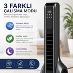 Turbo Akıllı Fan 70W Uzaktan Kumandalı Kule Vantilatör, Aromaterapi Özellikli, Dokunmatik LED Ekranlı, 3 Hız Kademeli, 3 Modlu, 12 Saat Zamanlayıcılı, Sessiz Çalışma, Salınımlı Fan