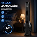 Turbo Akıllı Fan 70W Uzaktan Kumandalı Kule Vantilatör, Aromaterapi Özellikli, Dokunmatik LED Ekranlı, 3 Hız Kademeli, 3 Modlu, 12 Saat Zamanlayıcılı, Sessiz Çalışma, Salınımlı Fan