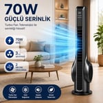 Turbo Akıllı Fan 70W Uzaktan Kumandalı Kule Vantilatör, Aromaterapi Özellikli, Dokunmatik LED Ekranlı, 3 Hız Kademeli, 3 Modlu, 12 Saat Zamanlayıcılı, Sessiz Çalışma, Salınımlı Fan