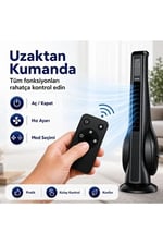Turbo Smart Akıllı Fan Led Ekranlı Kumandalı 90° Hareketli Serinletici Soğutucu Kule tipi Vantilatör