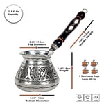 Türk Kahve Demliği| En Kalın Bakır Türk Kahvesi Makinesi| Tereyağı Isıtıcı| Yunan, Arapça, Türk Kahvesi Seti|Kahve Sıcak Çikolata Potası| Cezve| 14 oz, Parlak (Gümüş Bakır)