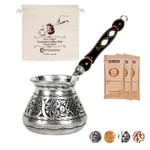 Türk Kahve Demliği| En Kalın Bakır Türk Kahvesi Makinesi| Tereyağı Isıtıcı| Yunan, Arapça, Türk Kahvesi Seti|Kahve Sıcak Çikolata Potası| Cezve| 14 oz, Parlak (Gümüş Bakır)