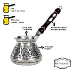 Türk Kahve Demliği| En Kalın Bakır Türk Kahvesi Makinesi| Tereyağı Isıtıcı| Yunan, Arapça, Türk Kahvesi Seti|Kahve Sıcak Çikolata Potası| Cezve| 14 oz, Parlak (Gümüş Bakır)