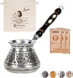 Türk Kahve Demliği| En Kalın Bakır Türk Kahvesi Makinesi| Tereyağı Isıtıcı| Yunan, Arapça, Türk Kahvesi Seti|Kahve Sıcak Çikolata Potası| Cezve| 14 oz, Parlak (Gümüş Bakır)