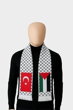 Türk ve Filistin Püsküllü Atkı - Yumuşak Dokulu ve Şık Desenli Atkı