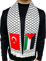 Türk ve Filistin Püsküllü Atkı - Yumuşak Dokulu ve Şık Desenli Atkı