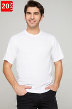 Tutku Erkek T-Shirt,%90 Pamuk%10 Likra, 0 Yaka, Beyaz, 2XL, 20'li Paket