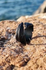 Tüy Yaprak Figürlü Gümüş Kaplama Ayarlanabilir unisex Yüzük