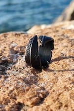 Tüy Yaprak Figürlü Gümüş Kaplama Ayarlanabilir unisex Yüzük