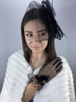 Tüylü Gelin Eldiveni Ve Siyah Vualet Takımı