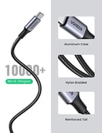 UGREEN 2.0 A USB-A & USB-C Örgülü Şarj ve Data Kablosu, 50 Santimetre, Siyah, 60125