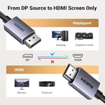 UGREEN 4K DisplayPort - HDMI Kablosu 1080P@120Hz, Aktif DP 1.2 - HDMI 1.4 Kablosu Alu Örgülü, HDMI Kablosu 6.6FT Monitör, Masaüstü, HDTV, Dizüstü Bilgisayar, AMD, NVIDIA ile Uyumlu Tek Yönlü Ekran