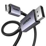 UGREEN 4K DisplayPort - HDMI Kablosu 1080P@120Hz, Aktif DP 1.2 - HDMI 1.4 Kablosu Alu Örgülü, HDMI Kablosu 6.6FT Monitör, Masaüstü, HDTV, Dizüstü Bilgisayar, AMD, NVIDIA ile Uyumlu Tek Yönlü Ekran